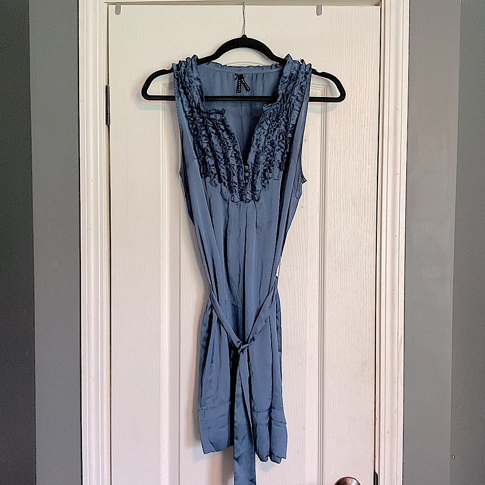Lapis Blue Ruffled Shirt Dress w/Belt Women’s Sz L Business Casual Classy Mini